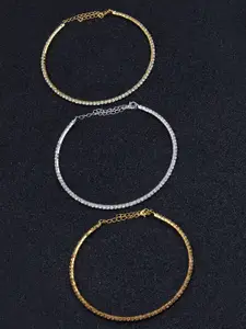 Silver Shine Pack of 3 White & Gold-Toned Choker Necklace