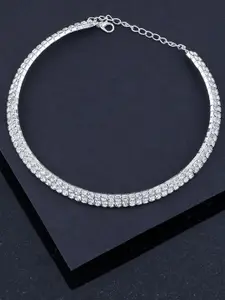 Silver Shine Silver Plated & White Choker Necklace