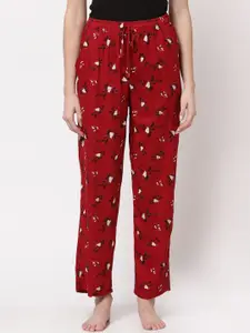 Sweet Dreams Women Red Printed 100% Cotton Lounge Pants