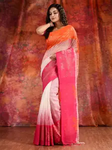 Charukriti Women White & Red Woven Design Pure Linen Saree