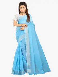 Indian Fashionista Turquoise Blue & Silver-Toned Zari Silk Cotton  Mysore Silk Saree