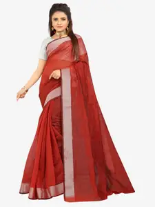 Indian Fashionista Red & Silver-Toned Zari Silk Cotton  Mysore Silk Saree