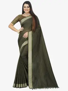 Indian Fashionista Green Striped Zari  Baluchari Saree