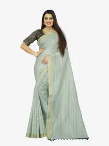 Indian Fashionista Blue & Gold-Toned Striped Zari  Baluchari Saree