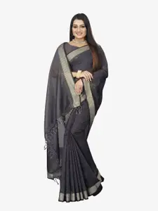 Indian Fashionista Grey & Gold-Toned Striped Zari  Baluchari Saree