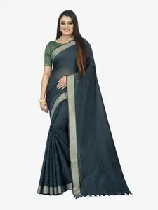 Indian Fashionista Lime Green & Silver-Toned Striped Zari  Baluchari Saree