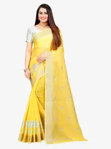 Indian Fashionista Yellow & Gold-Toned Kalamkari Embroidered Silk Cotton Mysore Silk Saree