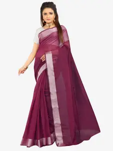 Indian Fashionista Purple & Silver-Toned Zari Silk Cotton  Mysore Silk Saree