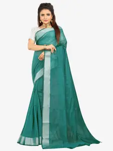 Indian Fashionista Fluorescent Green & Silver-Toned Zari Silk Cotton  Mysore Silk Saree