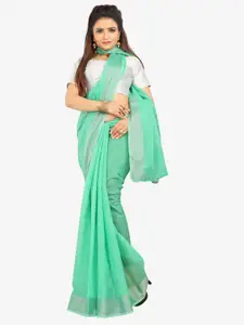 Indian Fashionista Green & Silver-Toned Zari Silk Cotton  Mysore Silk Saree