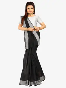 Indian Fashionista Black & Silver-Toned Zari Silk Cotton  Mysore Silk Saree