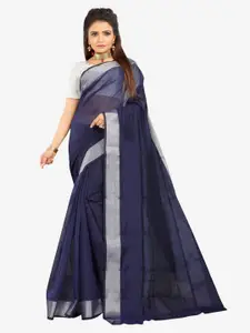 Indian Fashionista Blue & Silver-Toned Zari Silk Cotton  Mysore Silk Saree
