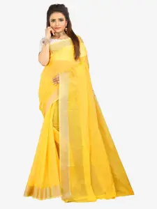 Indian Fashionista Yellow & Silver-Toned Zari Silk Cotton Mysore Silk Saree