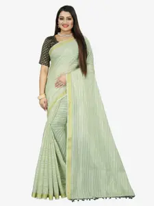 Indian Fashionista Green & Gold-Toned Striped Zari  Baluchari Saree