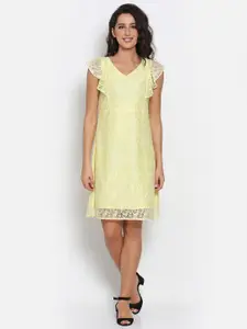 MARC LOUIS Yellow Net A-Line Dress