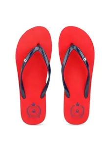 United Colors of Benetton Women Red & Black Printed Rubber Thong Flip-Flops