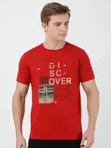 t-base Men Red Typography Printed T-shirt