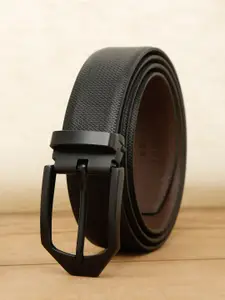 Teakwood Leathers Men Black Textured Leather Formal Belt