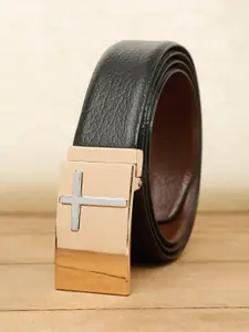 Teakwood Leathers Men Black Textured Leather Belt