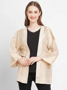 Cloth Haus India Women Off White & Cream-Coloured Floral Design Brocade Kimono Jacket