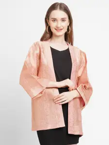 Cloth Haus India Women Pink Cotton Floral Design Brocade Kimono Jacket