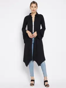 Hypernation Women Black Spread Collar Cotton Longline Shrug