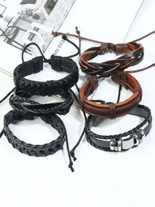 UNIVERSITY TRENDZ Men 6 Brown & Black Leather Handcrafted Multistrand Bracelet