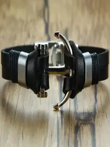 UNIVERSITY TRENDZ Men Black & Silver-Toned Leather Multistrand Bracelet