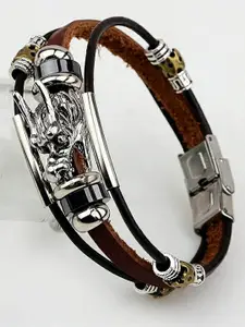 UNIVERSITY TRENDZ Men Brown & Silver-Toned Leather Multistrand Bracelet