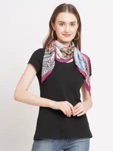 Cloth Haus India Women Orange & Blue Printed Pleated Scarf