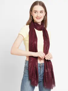 Cloth Haus India Women Maroon Embroidered Sequins Scarf