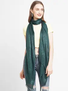 Cloth Haus India Women Green Embroidered Heavy Sequins Scarf