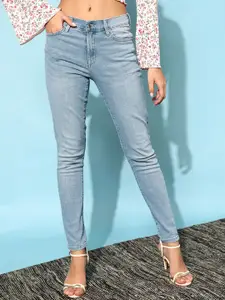 STREET 9 Women Blue Slim Fit Low Distress Light Fade Jeans