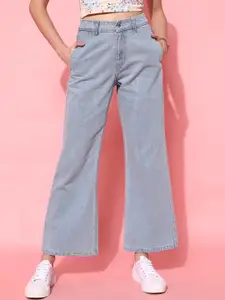 STREET 9 Women Blue Hottie Wide Leg High-Rise Low Distress Jeans