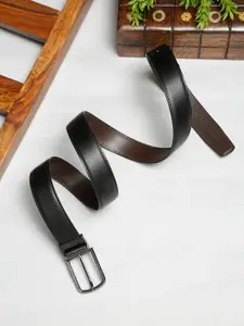 MUTAQINOTI Men Black Textured Reversible  PU Formal Belt