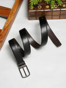 MUTAQINOTI Men Brown Textured Vegan Leather Luxury Reversible Belt