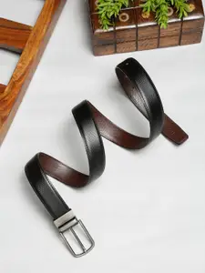 MUTAQINOTI Men Black Textured PU Reversible Formal Belt