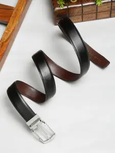 MUTAQINOTI Men Black Textured PU Formal Reversible Belt