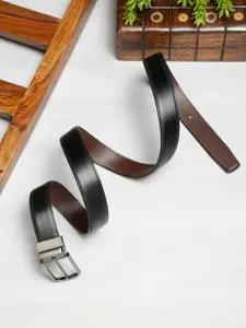 MUTAQINOTI Men Black Textured PU Formal Belt
