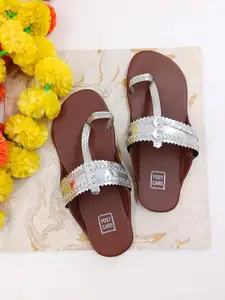 POSTCARD Women Brown Embellished One Toe Flats