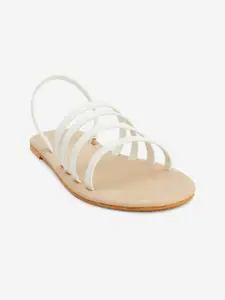 POSTCARD Women Tan & Off white Solid Open Toe Flats