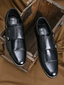 Sir Corbett Men Black Textured Formal Monk Shoes