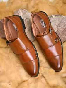 Sir Corbett Men Tan Brown Textured Formal Monk Shoes