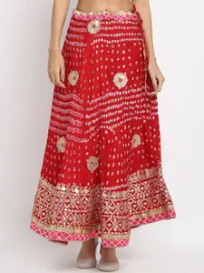SOUNDARYA Women Red Printed Flared Maxi Skirts