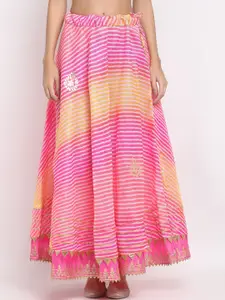 SOUNDARYA Women Pink Striped Cotton Flared Maxi Skirt