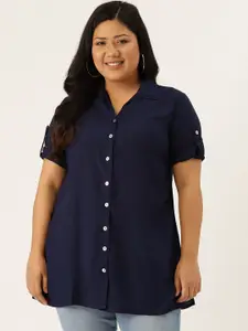theRebelinme  Plus Size Women Navy Blue Casual Shirt