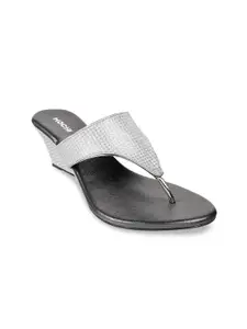 Mochi Women Grey Party Wedge Sandals
