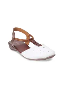 Mochi Women White T-Strap Flats with Laser Cuts