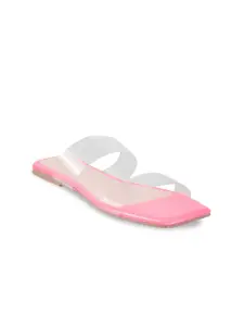 Mochi Women Pink Colourblocked Open Toe Flats