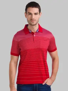 Parx Men Red Striped Polo Collar T-shirt